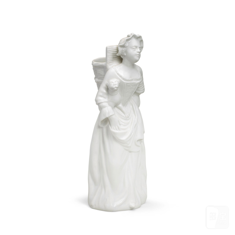 A Chantilly white figure of a lady with a basket and pug (Hotteuse), mid 18th century - 图8
